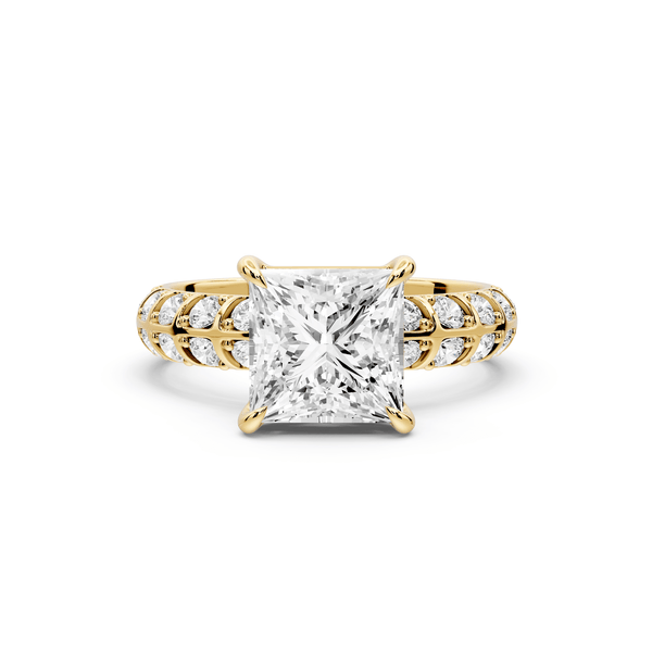 Jessica - 2ct 14k yellow gold Princess Split-Shank Engagement Ring with Double-Row Shared-Prong Pavé Band - Mr. Alex Jewelry