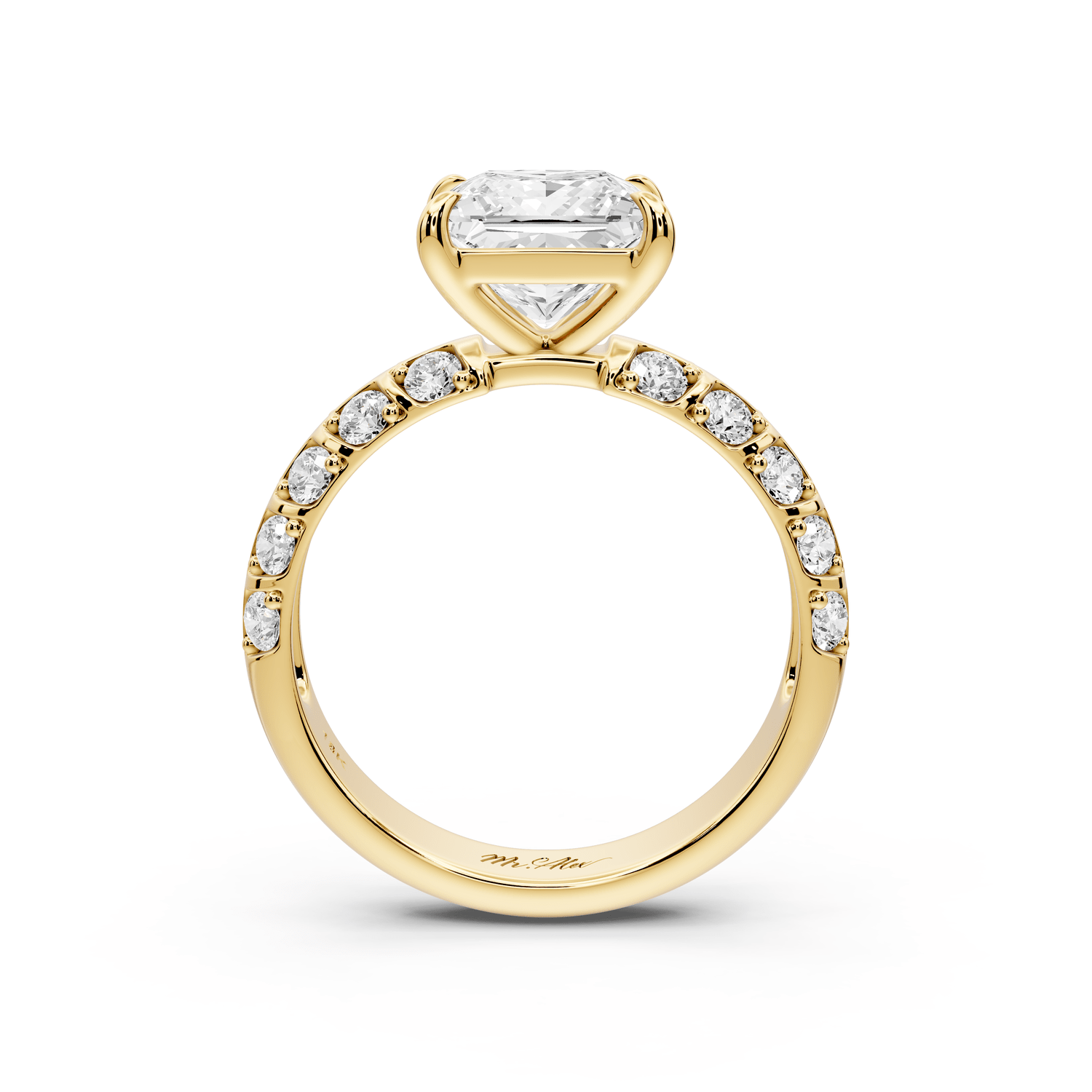 Jessica - 2ct 14k yellow gold Princess Split-Shank Engagement Ring with Double-Row Shared-Prong Pavé Band - Mr. Alex Jewelry