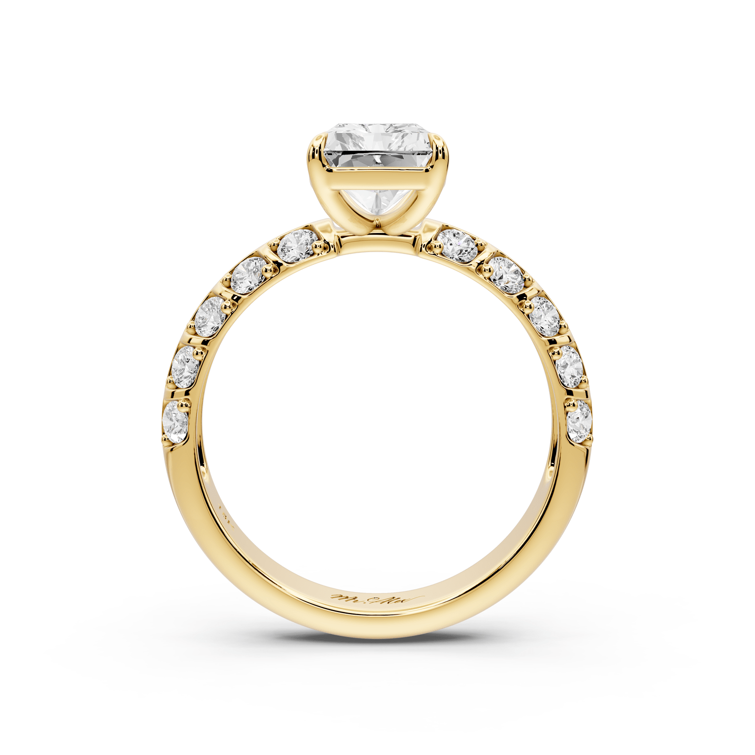 Jessica - 2ct 14k yellow gold Radiant Split-Shank Engagement Ring with Double-Row Shared-Prong Pavé Band - Mr. Alex Jewelry