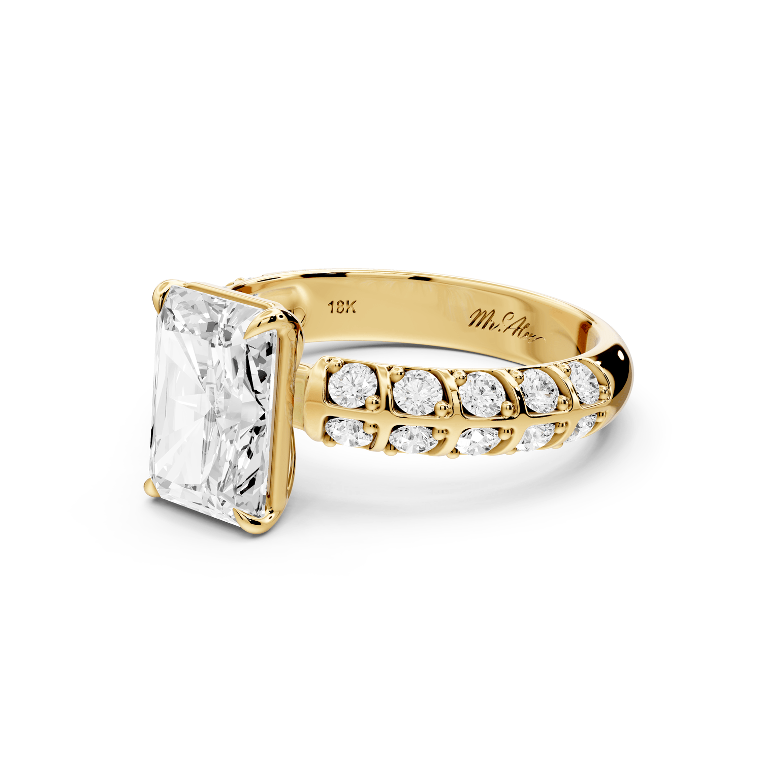 Jessica - 2ct 14k yellow gold Radiant Split-Shank Engagement Ring with Double-Row Shared-Prong Pavé Band - Mr. Alex Jewelry