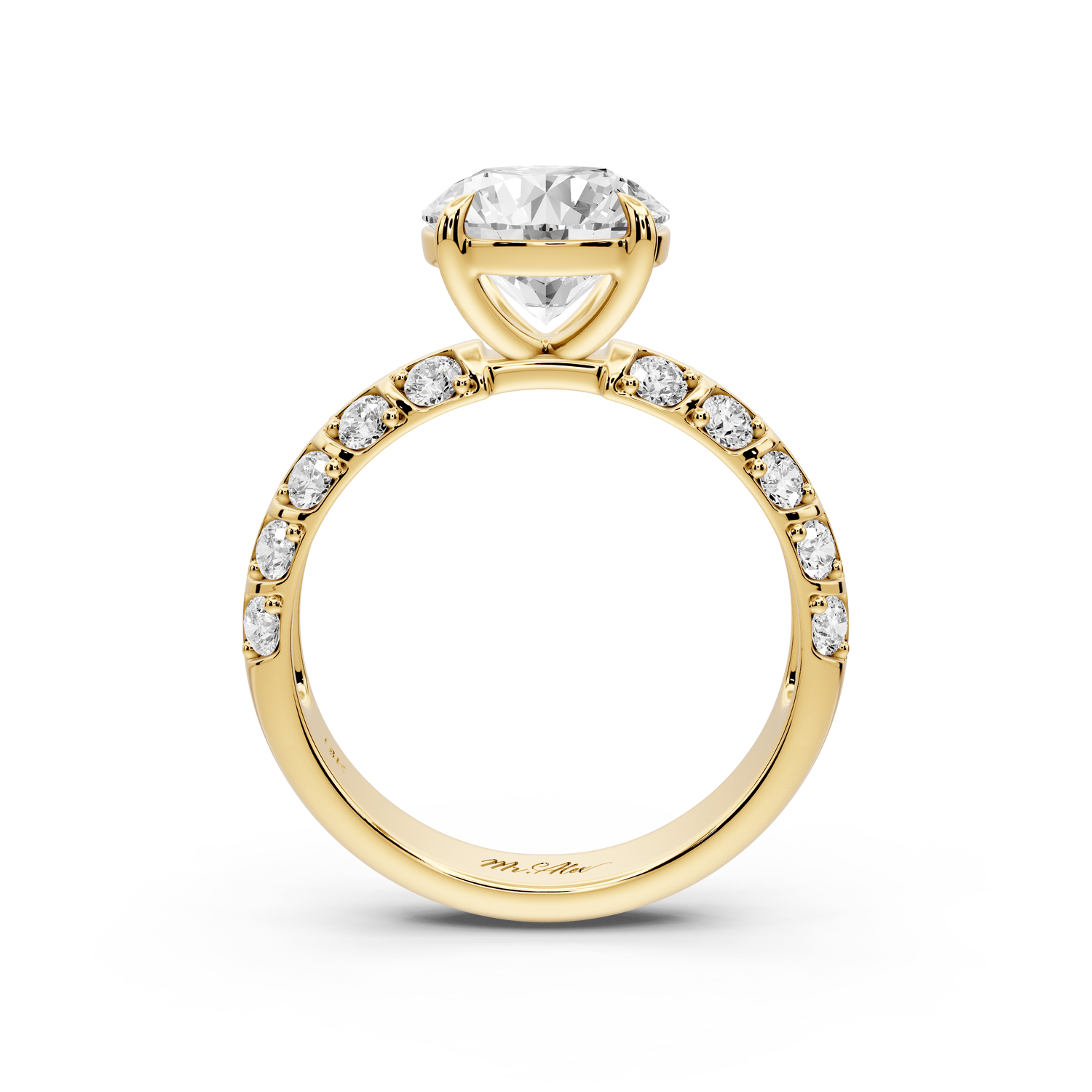Jessica - 2ct 14k yellow gold Round Split-Shank Engagement Ring with Double-Row Shared-Prong Pavé Band - Mr. Alex Jewelry