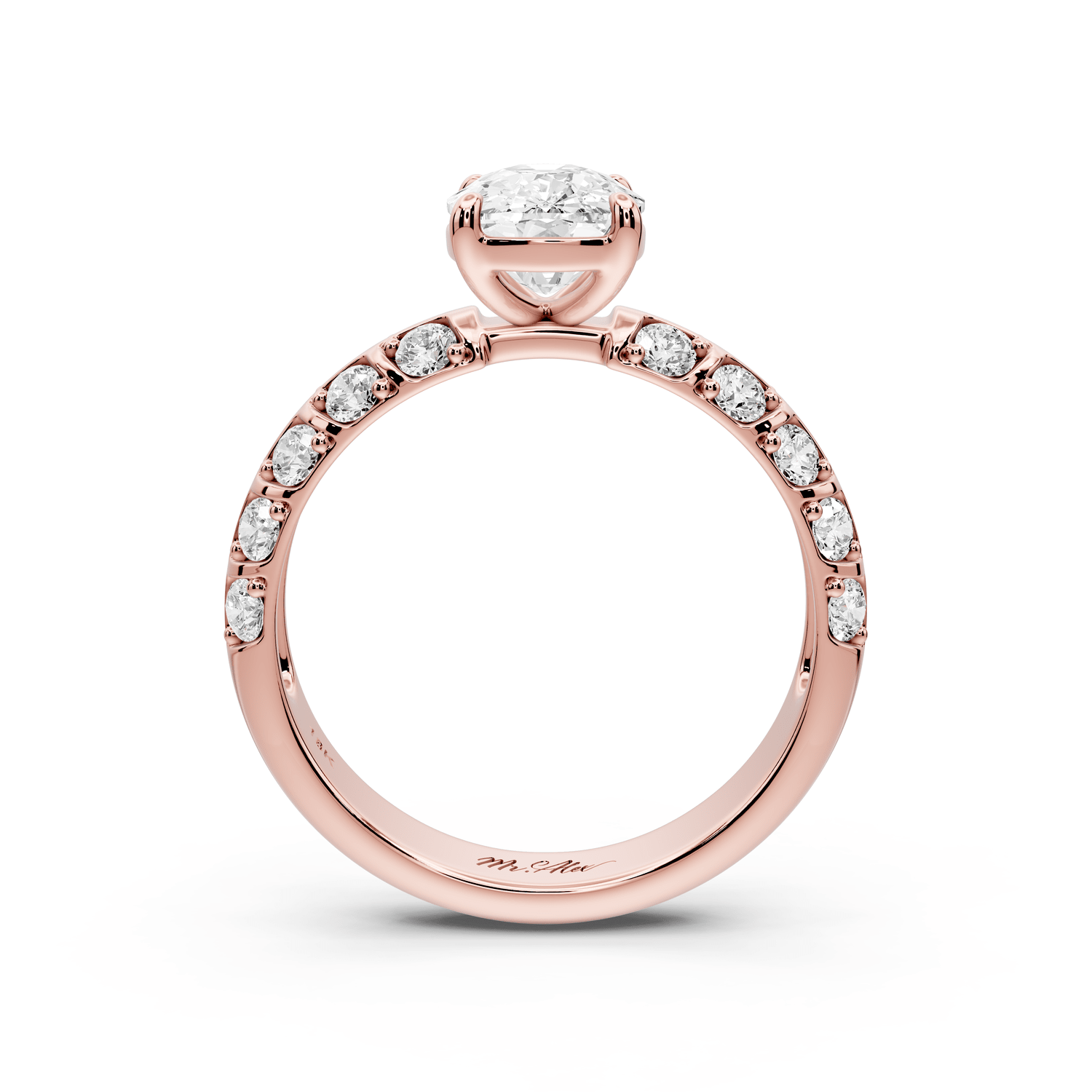 Jessica - 2ct 18k rose gold Ecushion Split-Shank Engagement Ring with Double-Row Shared-Prong Pavé Band - Mr. Alex Jewelry