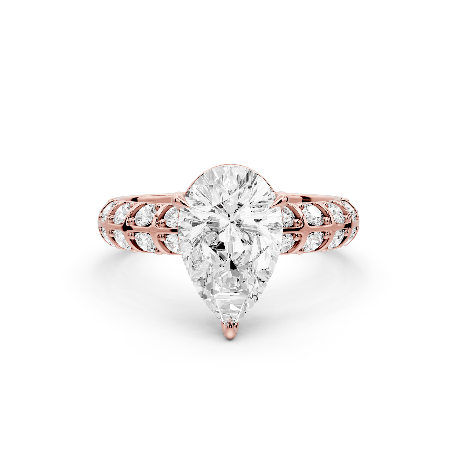Jessica - 2ct 18k rose gold Pear Split-Shank Engagement Ring with Double-Row Shared-Prong Pavé Band - Mr. Alex Jewelry
