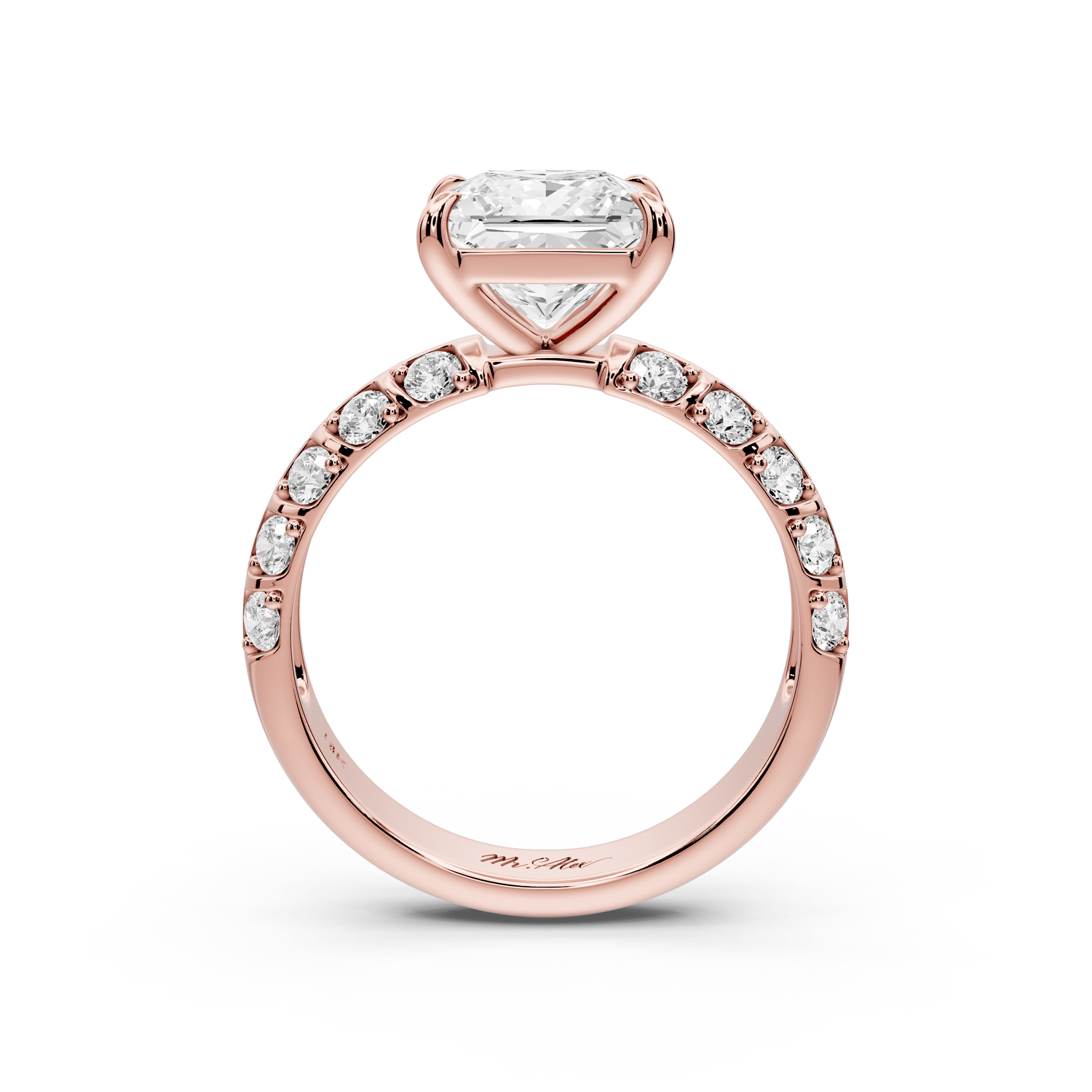 Jessica - 2ct 18k rose gold Princess Split-Shank Engagement Ring with Double-Row Shared-Prong Pavé Band - Mr. Alex Jewelry