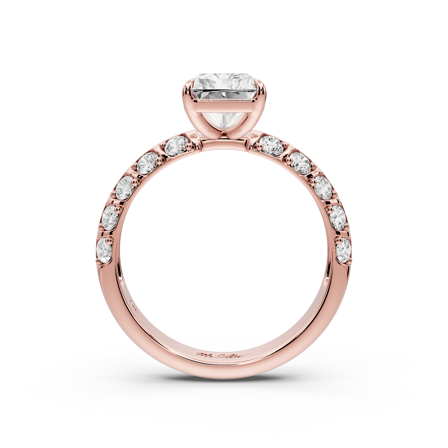 Jessica - 2ct 18k rose gold Radiant Split-Shank Engagement Ring with Double-Row Shared-Prong Pavé Band - Mr. Alex Jewelry