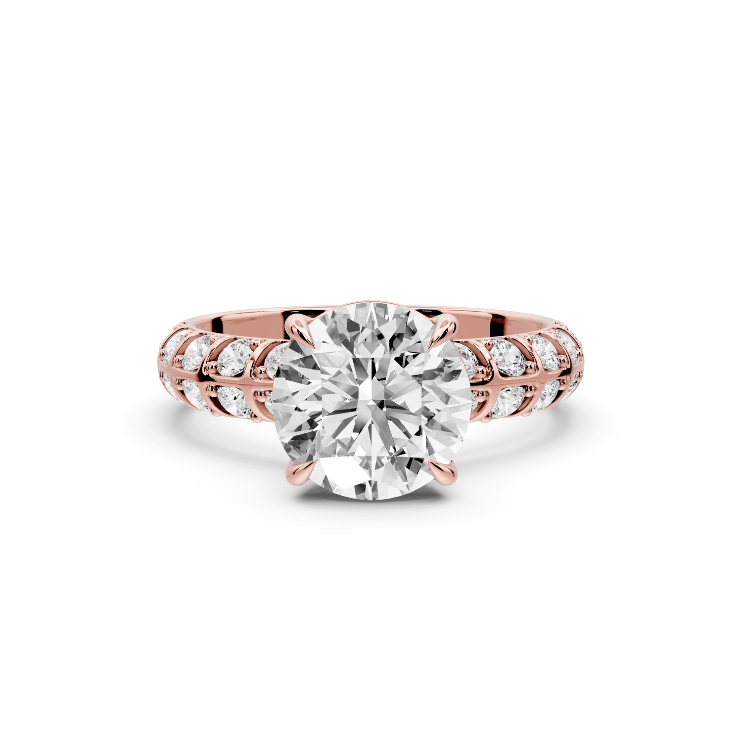 Jessica - 2ct 18k rose gold Round Split-Shank Engagement Ring with Double-Row Shared-Prong Pavé Band - Mr. Alex Jewelry