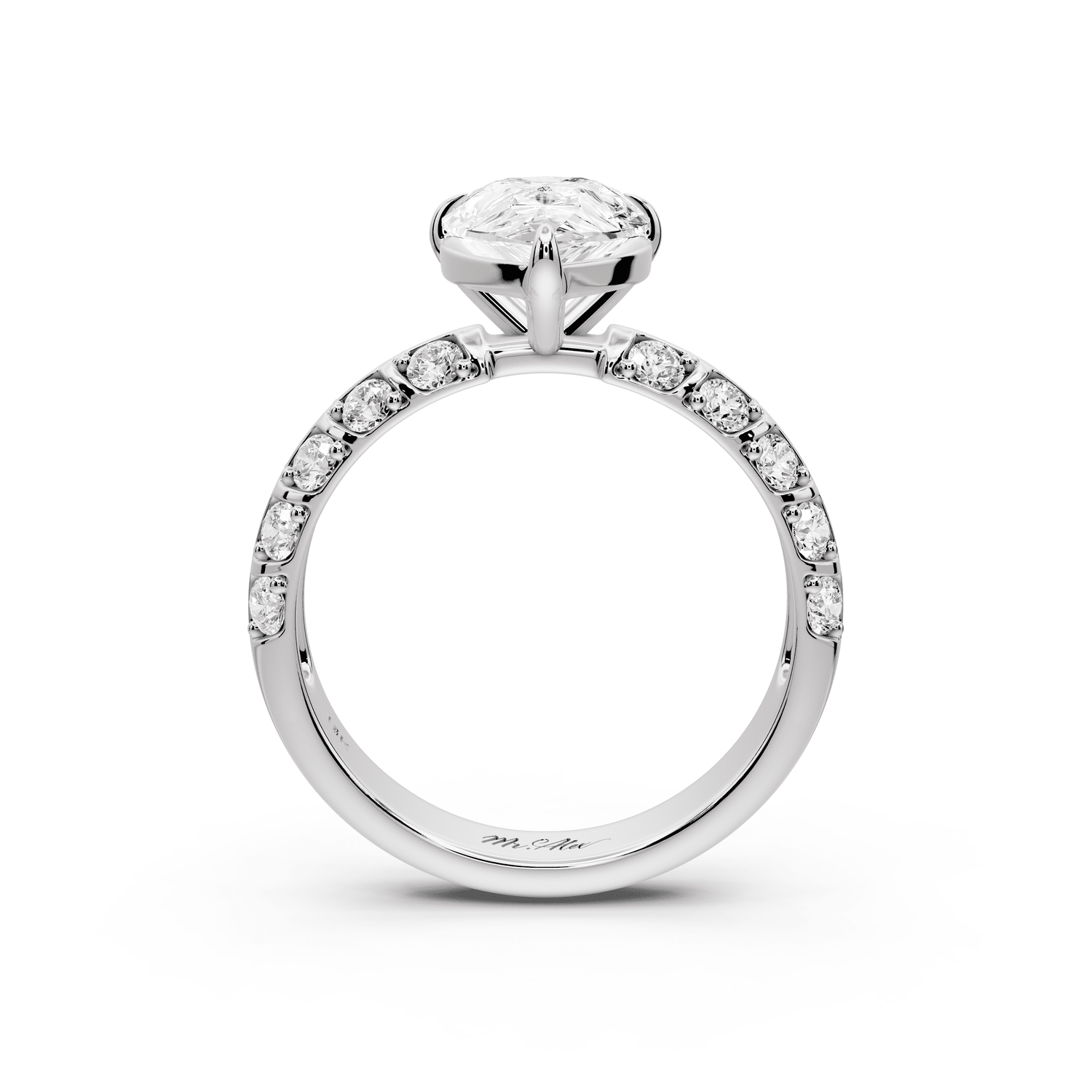 Jessica - 2ct 18k white gold Pear Split-Shank Engagement Ring with Double-Row Shared-Prong Pavé Band - Mr. Alex Jewelry