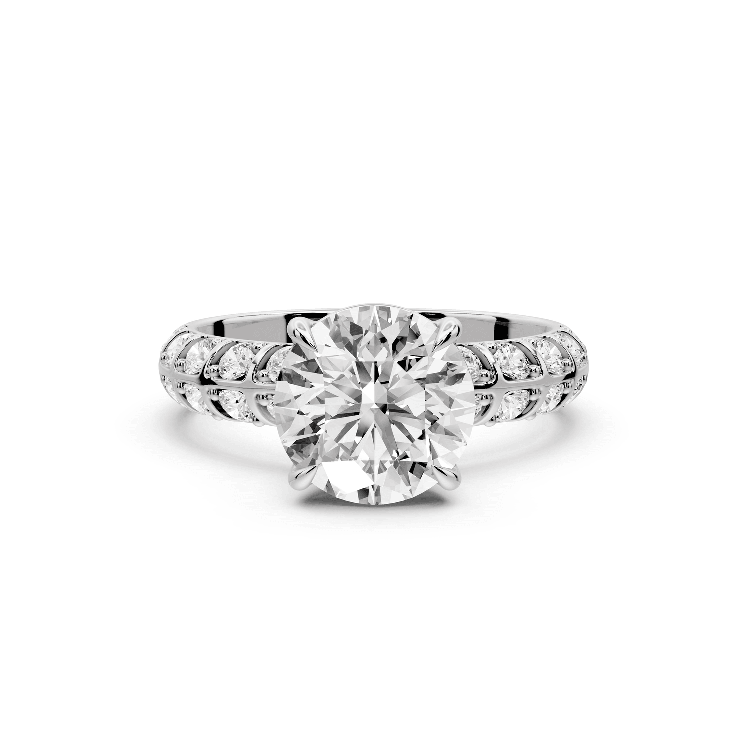 Jessica - 2ct 18k white gold Round Split-Shank Engagement Ring with Double-Row Shared-Prong Pavé Band - Mr. Alex Jewelry
