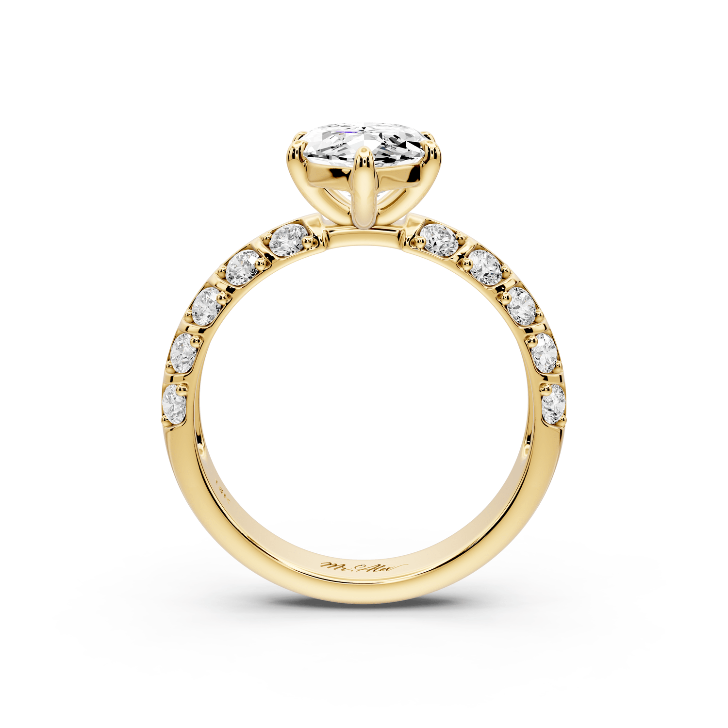 Jessica - 2ct 18k yellow gold Marquise Split-Shank Engagement Ring with Double-Row Shared-Prong Pavé Band - Mr. Alex Jewelry