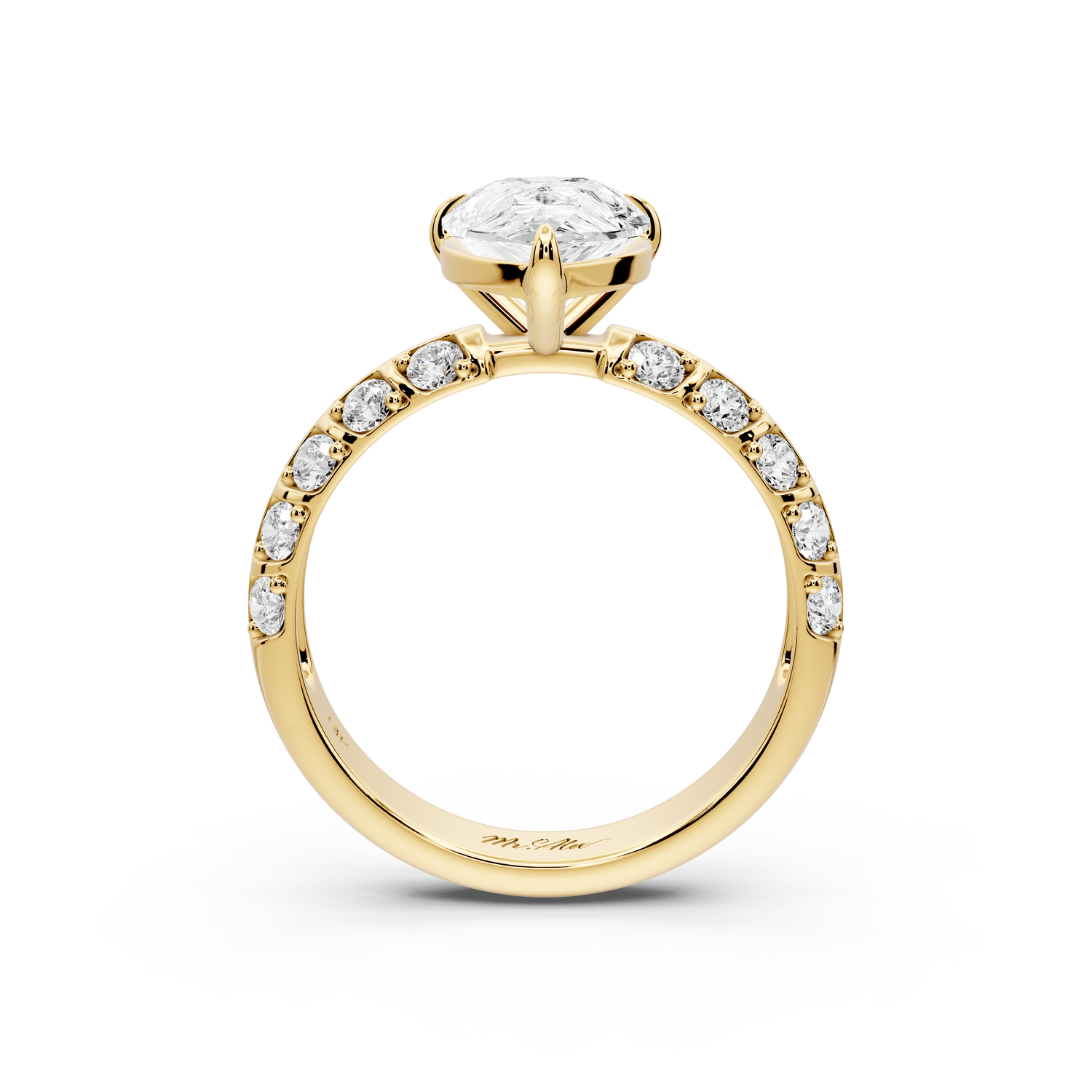 Jessica - 2ct 18k yellow gold Pear Split-Shank Engagement Ring with Double-Row Shared-Prong Pavé Band - Mr. Alex Jewelry