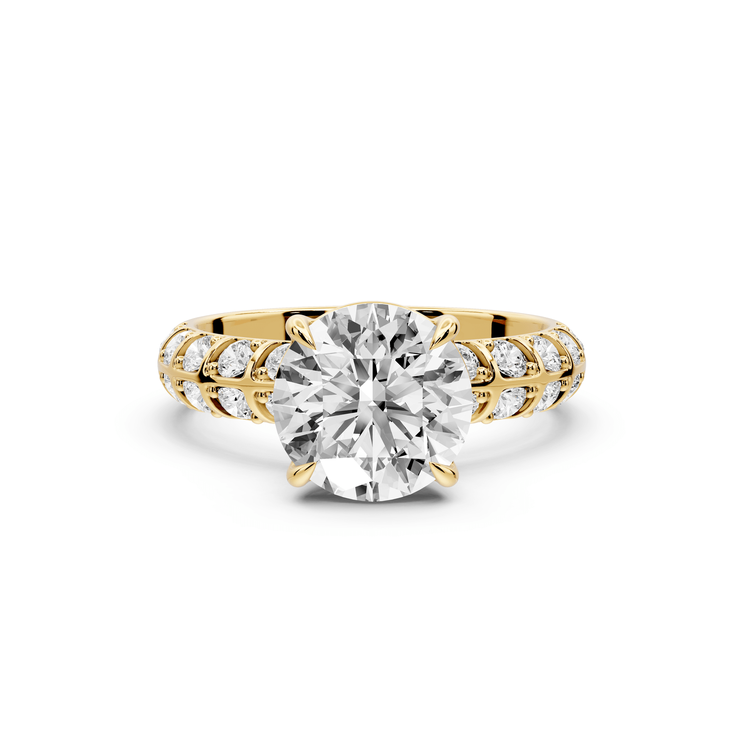 Jessica - 2ct 18k yellow gold Round Split-Shank Engagement Ring with Double-Row Shared-Prong Pavé Band - Mr. Alex Jewelry