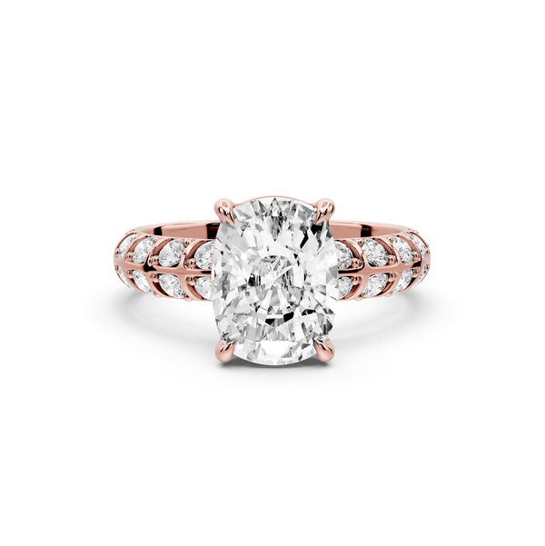 Jessica - 3ct 14k rose gold Ecushion Split-Shank Engagement Ring with Double-Row Shared-Prong Pavé Band - Mr. Alex Jewelry