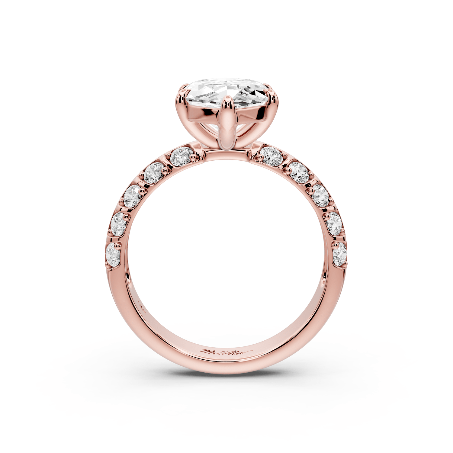 Jessica - 3ct 14k rose gold Marquise Split-Shank Engagement Ring with Double-Row Shared-Prong Pavé Band - Mr. Alex Jewelry