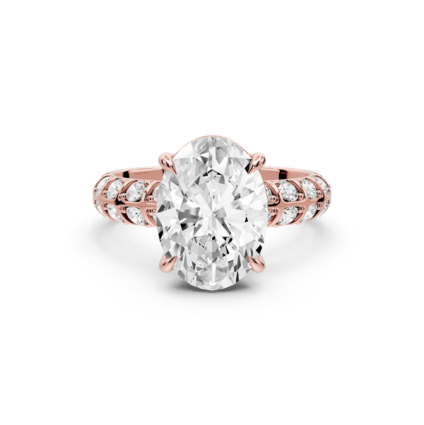 Jessica - 3ct 14k rose gold Oval Split-Shank Engagement Ring with Double-Row Shared-Prong Pavé Band - Mr. Alex Jewelry