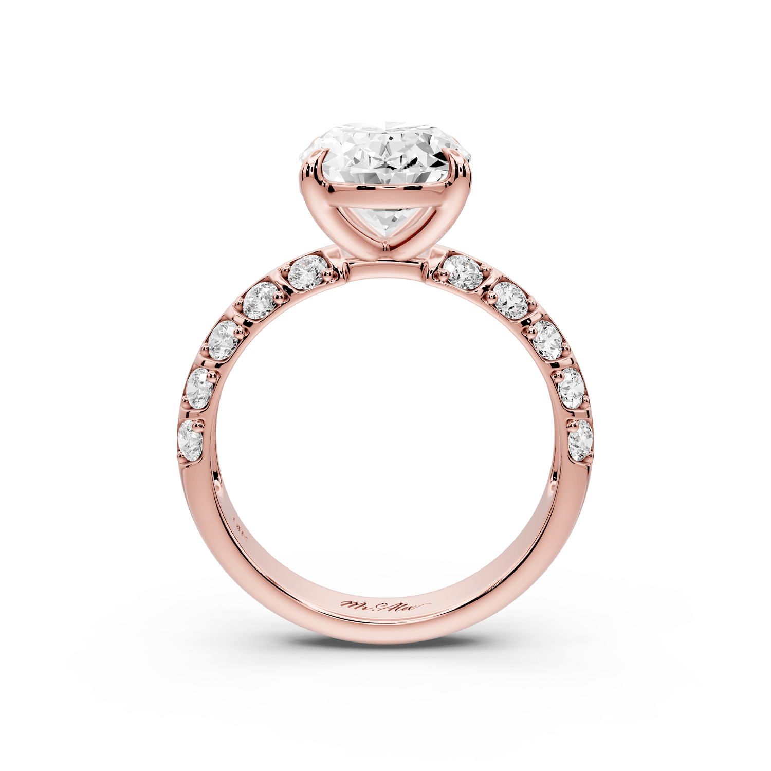 Jessica - 3ct 14k rose gold Oval Split-Shank Engagement Ring with Double-Row Shared-Prong Pavé Band - Mr. Alex Jewelry