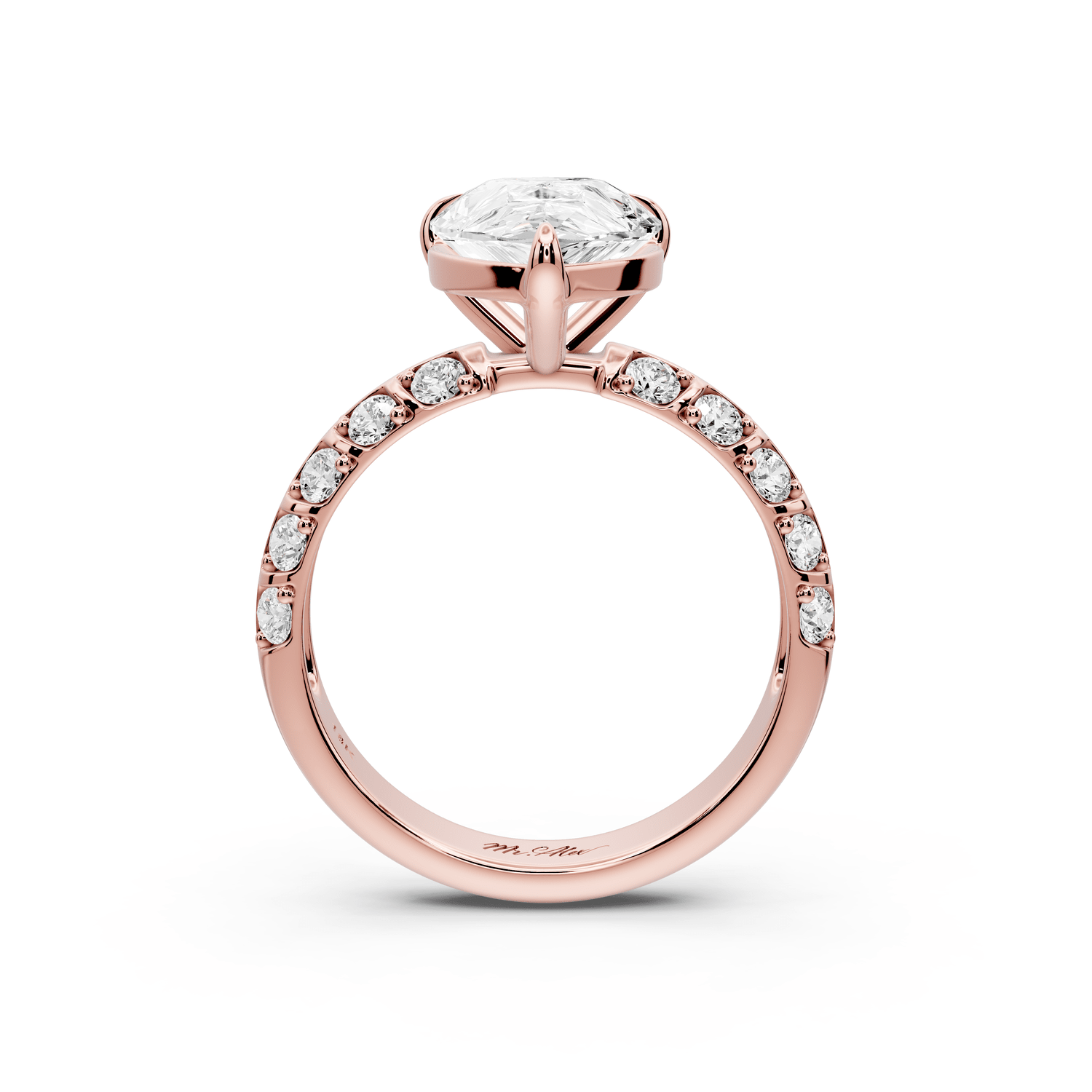 Jessica - 3ct 14k rose gold Pear Split-Shank Engagement Ring with Double-Row Shared-Prong Pavé Band - Mr. Alex Jewelry