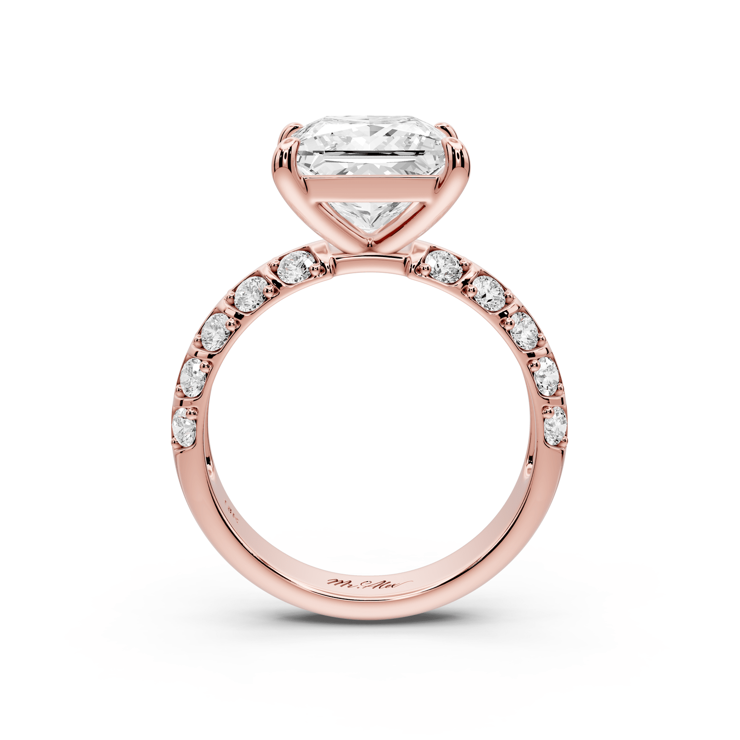 Jessica - 3ct 14k rose gold Princess Split-Shank Engagement Ring with Double-Row Shared-Prong Pavé Band - Mr. Alex Jewelry