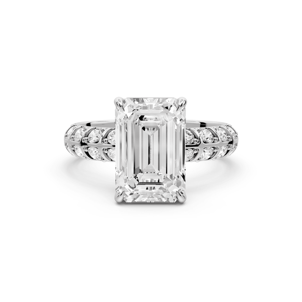 Jessica - 3ct 14k white gold Emerald Split-Shank Engagement Ring with Double-Row Shared-Prong Pavé Band - Mr. Alex Jewelry