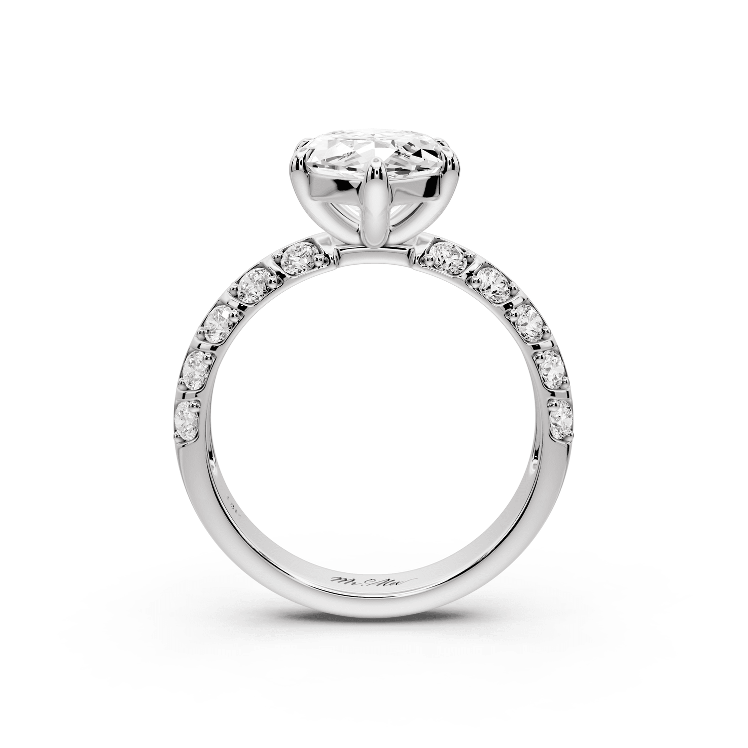 Jessica - 3ct 14k white gold Marquise Split-Shank Engagement Ring with Double-Row Shared-Prong Pavé Band - Mr. Alex Jewelry