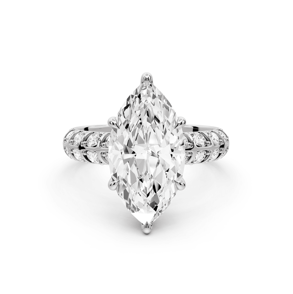 Jessica - 3ct 14k white gold Marquise Split-Shank Engagement Ring with Double-Row Shared-Prong Pavé Band - Mr. Alex Jewelry
