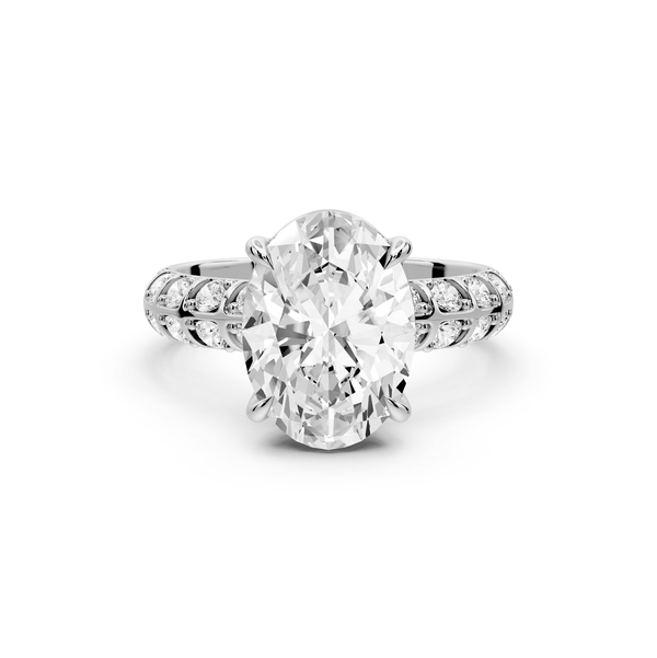 Jessica - 3ct 14k white gold Oval Split-Shank Engagement Ring with Double-Row Shared-Prong Pavé Band - Mr. Alex Jewelry