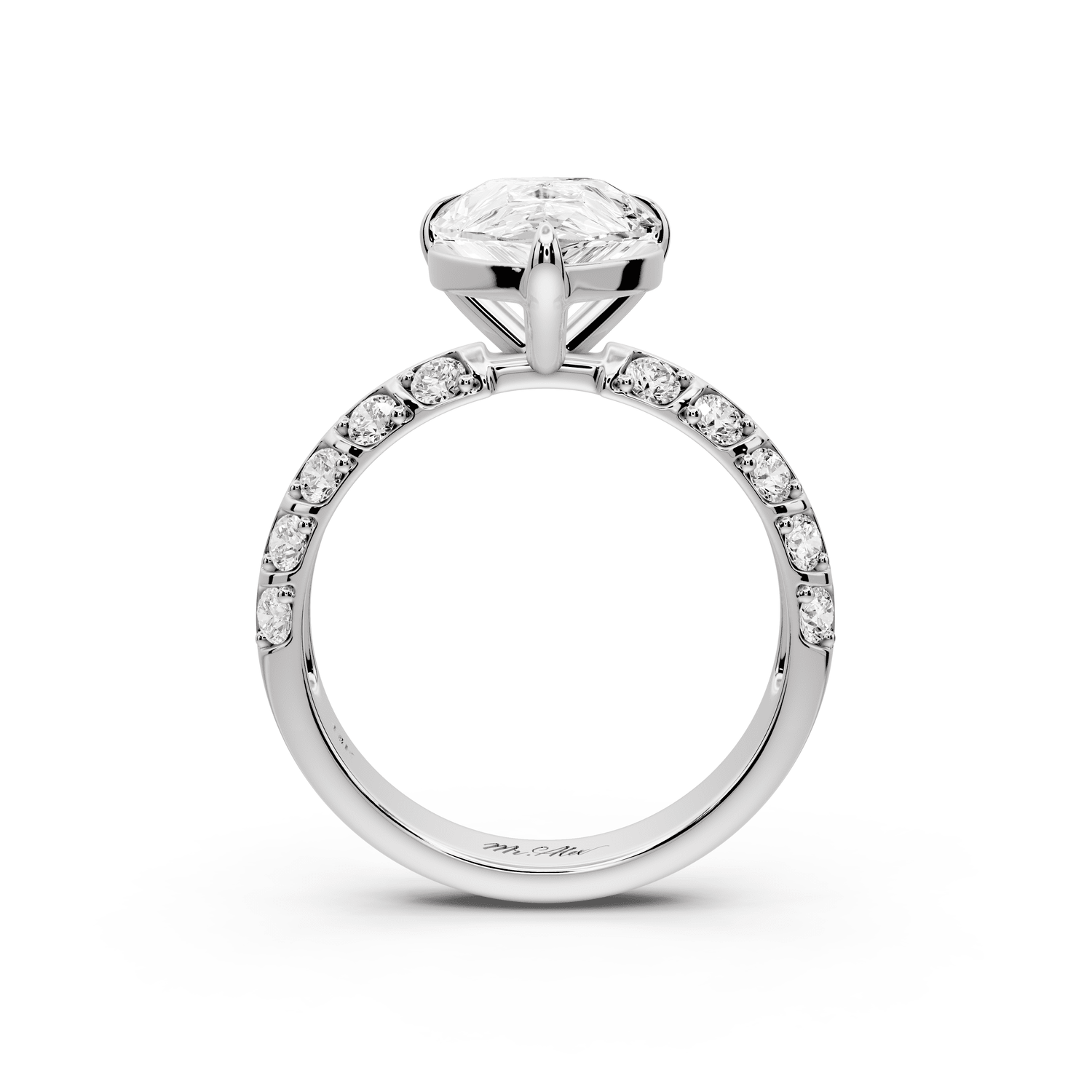 Jessica - 3ct 14k white gold Pear Split-Shank Engagement Ring with Double-Row Shared-Prong Pavé Band - Mr. Alex Jewelry