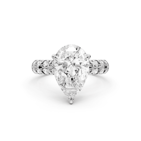 Jessica - 3ct 14k white gold Pear Split-Shank Engagement Ring with Double-Row Shared-Prong Pavé Band - Mr. Alex Jewelry