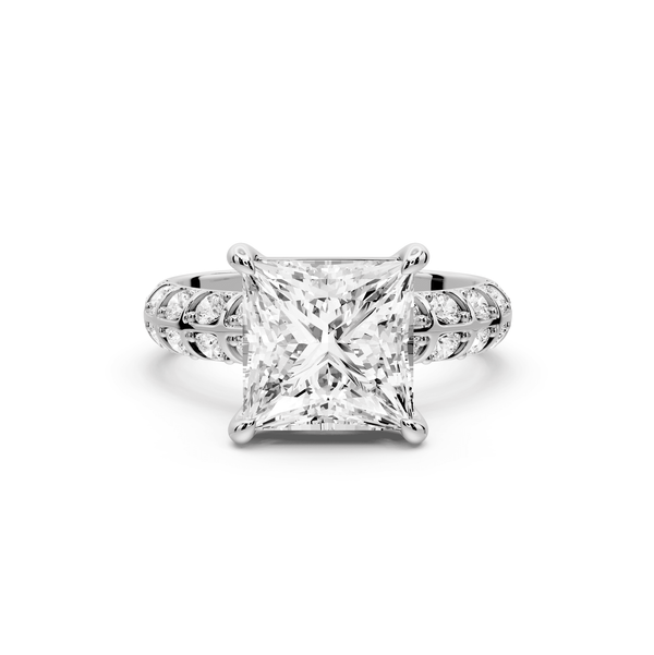 Jessica - 3ct 14k white gold Princess Split-Shank Engagement Ring with Double-Row Shared-Prong Pavé Band - Mr. Alex Jewelry
