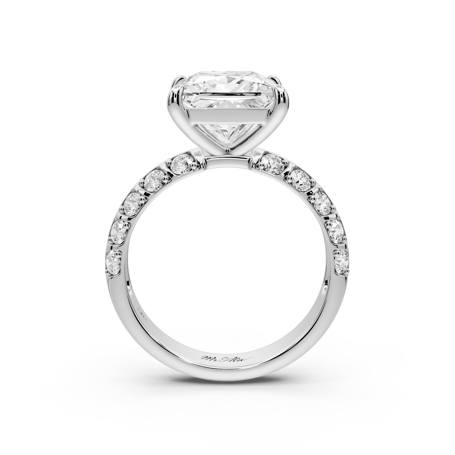 Jessica - 3ct 14k white gold Princess Split-Shank Engagement Ring with Double-Row Shared-Prong Pavé Band - Mr. Alex Jewelry