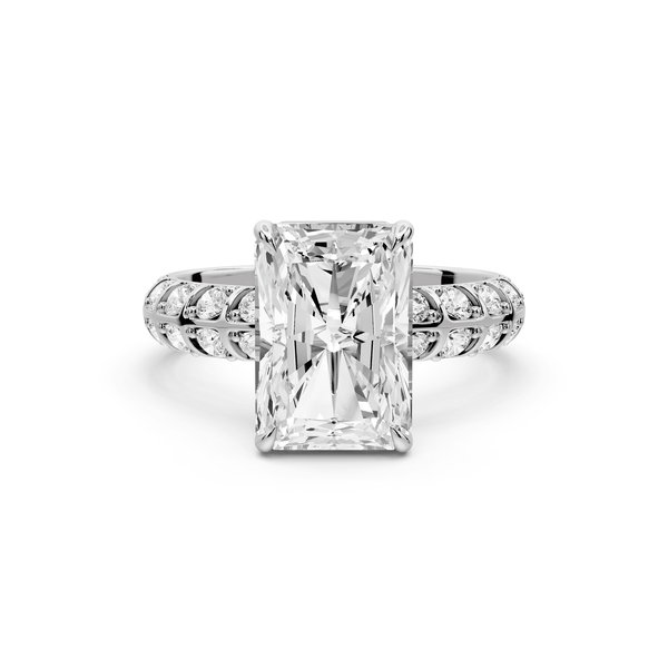 Jessica - 3ct 14k white gold Radiant Split-Shank Engagement Ring with Double-Row Shared-Prong Pavé Band - Mr. Alex Jewelry