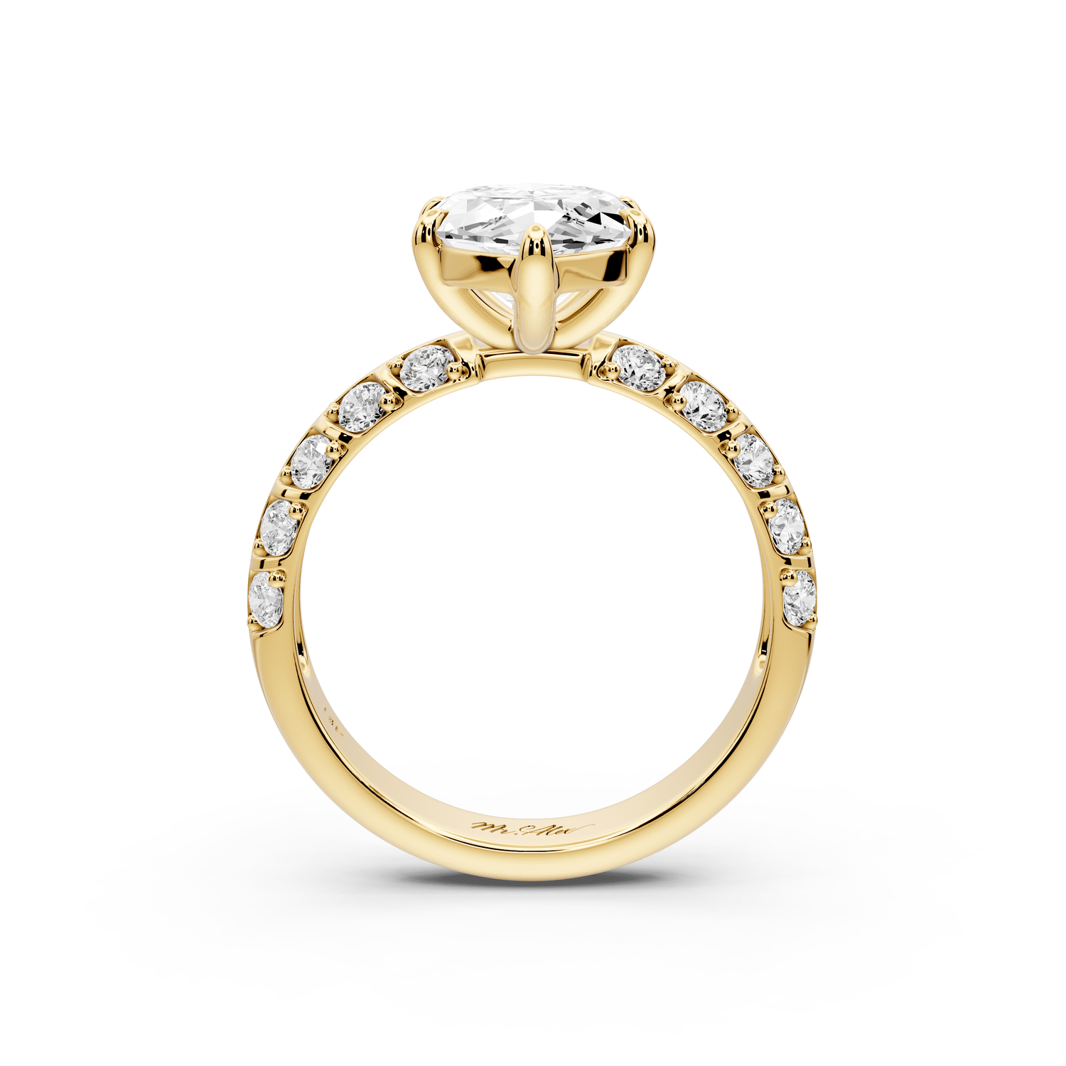 Jessica - 3ct 14k yellow gold Marquise Split-Shank Engagement Ring with Double-Row Shared-Prong Pavé Band - Mr. Alex Jewelry
