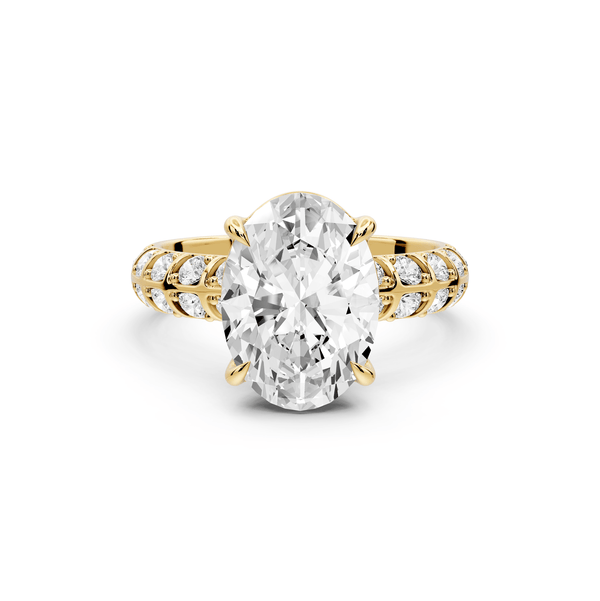 Jessica - 3ct 14k yellow gold Oval Split-Shank Engagement Ring with Double-Row Shared-Prong Pavé Band - Mr. Alex Jewelry