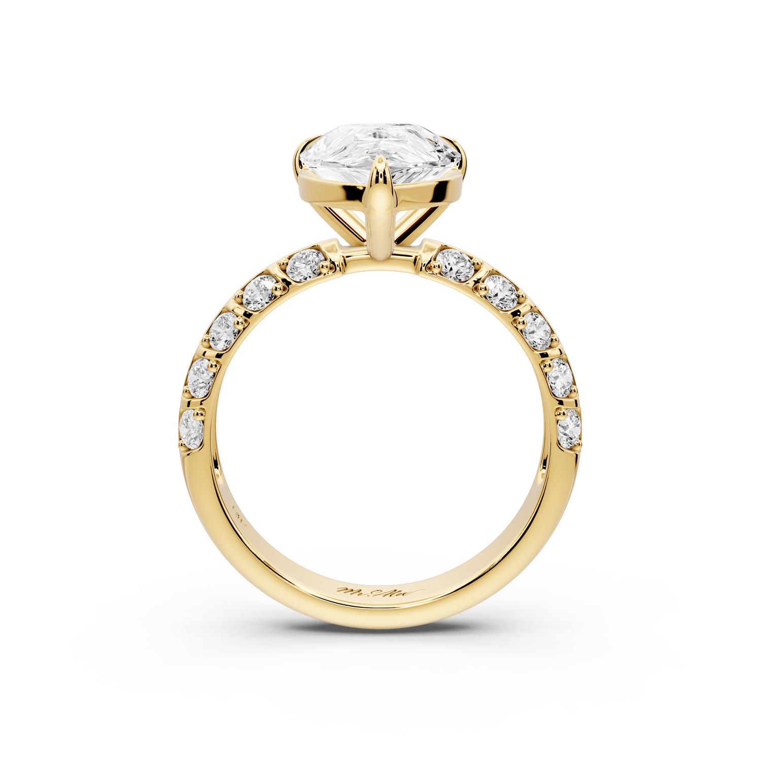 Jessica - 3ct 14k yellow gold Pear Split-Shank Engagement Ring with Double-Row Shared-Prong Pavé Band - Mr. Alex Jewelry