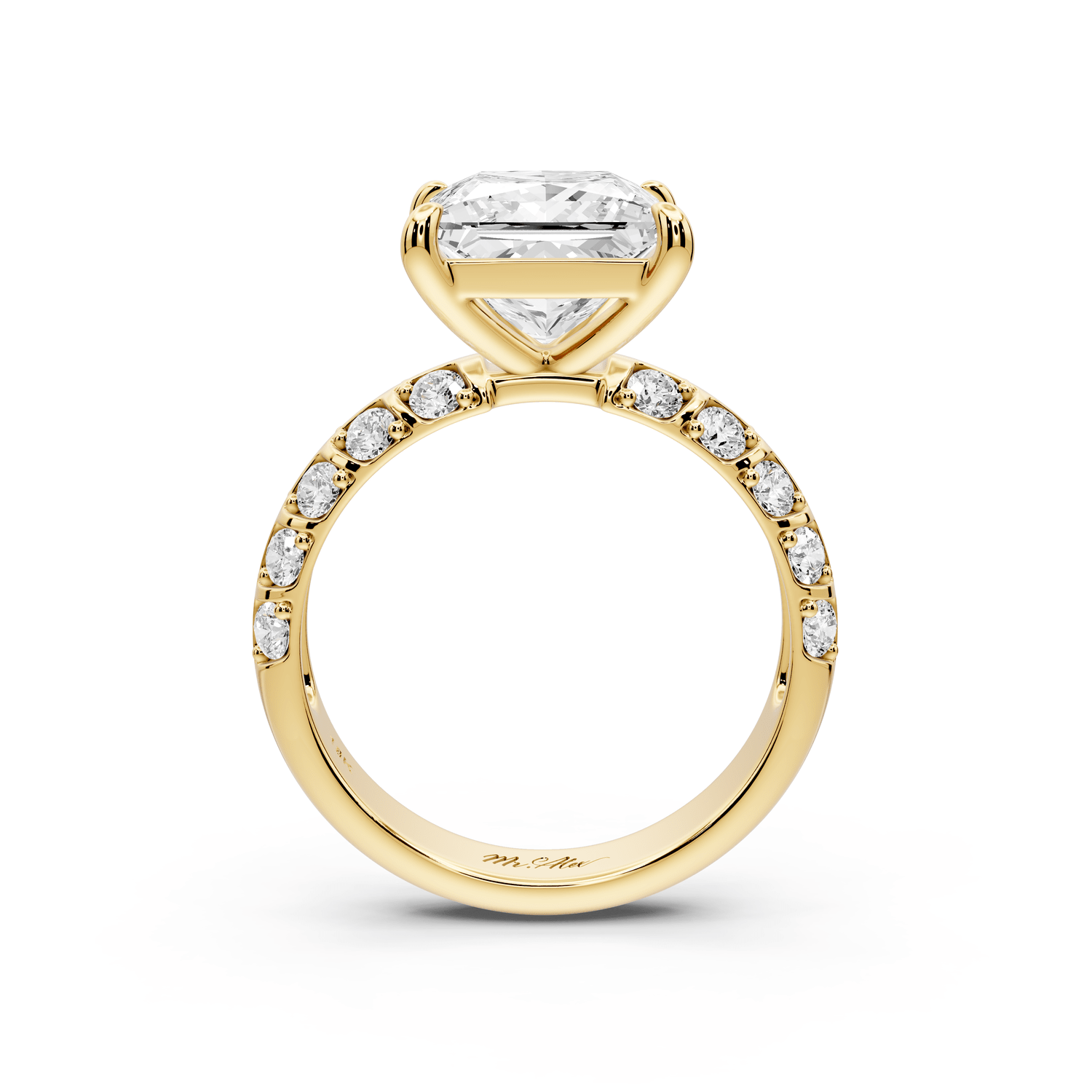Jessica - 3ct 14k yellow gold Princess Split-Shank Engagement Ring with Double-Row Shared-Prong Pavé Band - Mr. Alex Jewelry