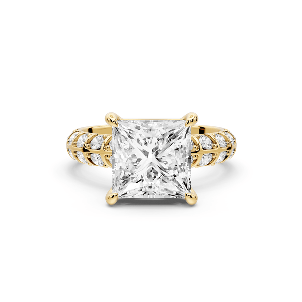 Jessica - 3ct 14k yellow gold Princess Split-Shank Engagement Ring with Double-Row Shared-Prong Pavé Band - Mr. Alex Jewelry