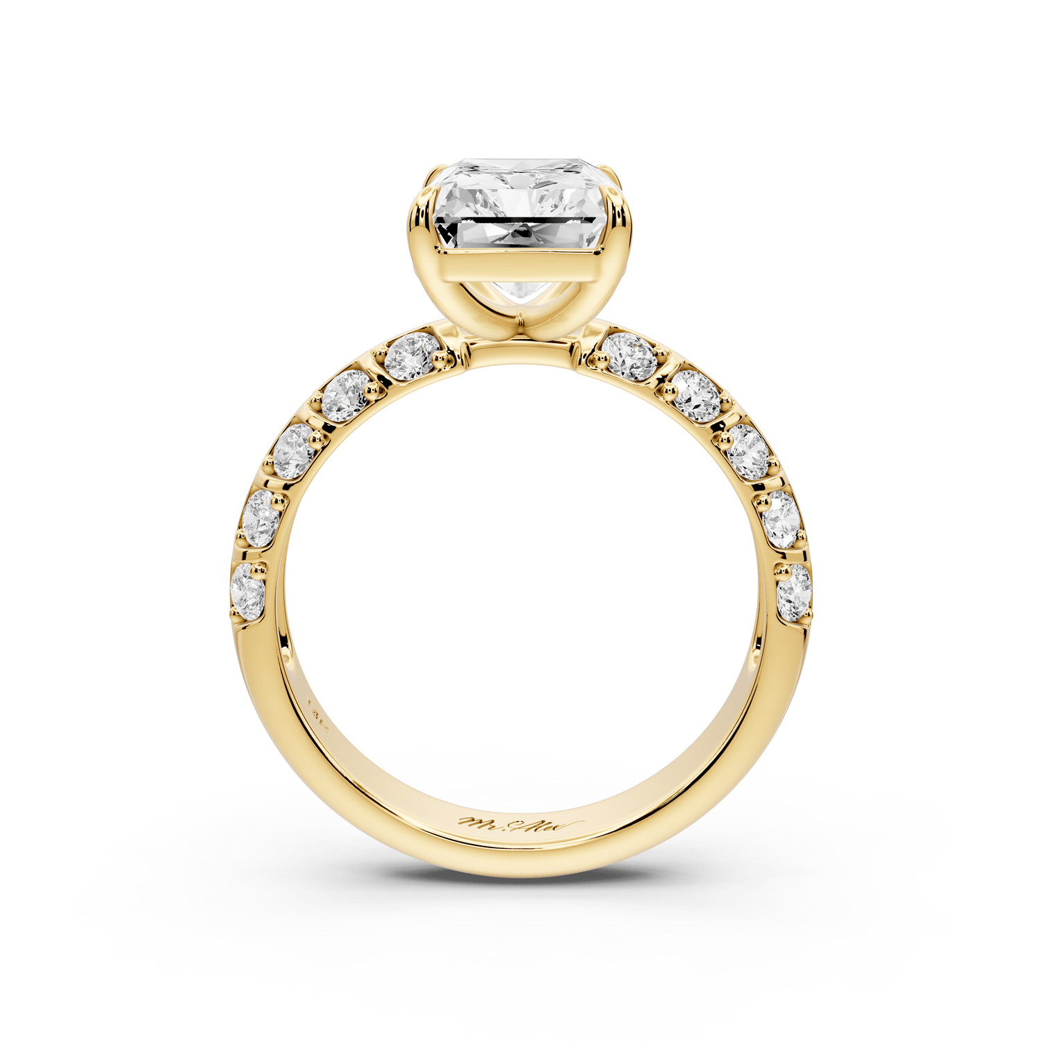 Jessica - 3ct 14k yellow gold Radiant Split-Shank Engagement Ring with Double-Row Shared-Prong Pavé Band - Mr. Alex Jewelry