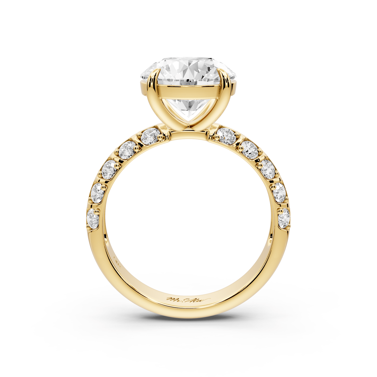 Jessica - 3ct 14k yellow gold Round Split-Shank Engagement Ring with Double-Row Shared-Prong Pavé Band - Mr. Alex Jewelry