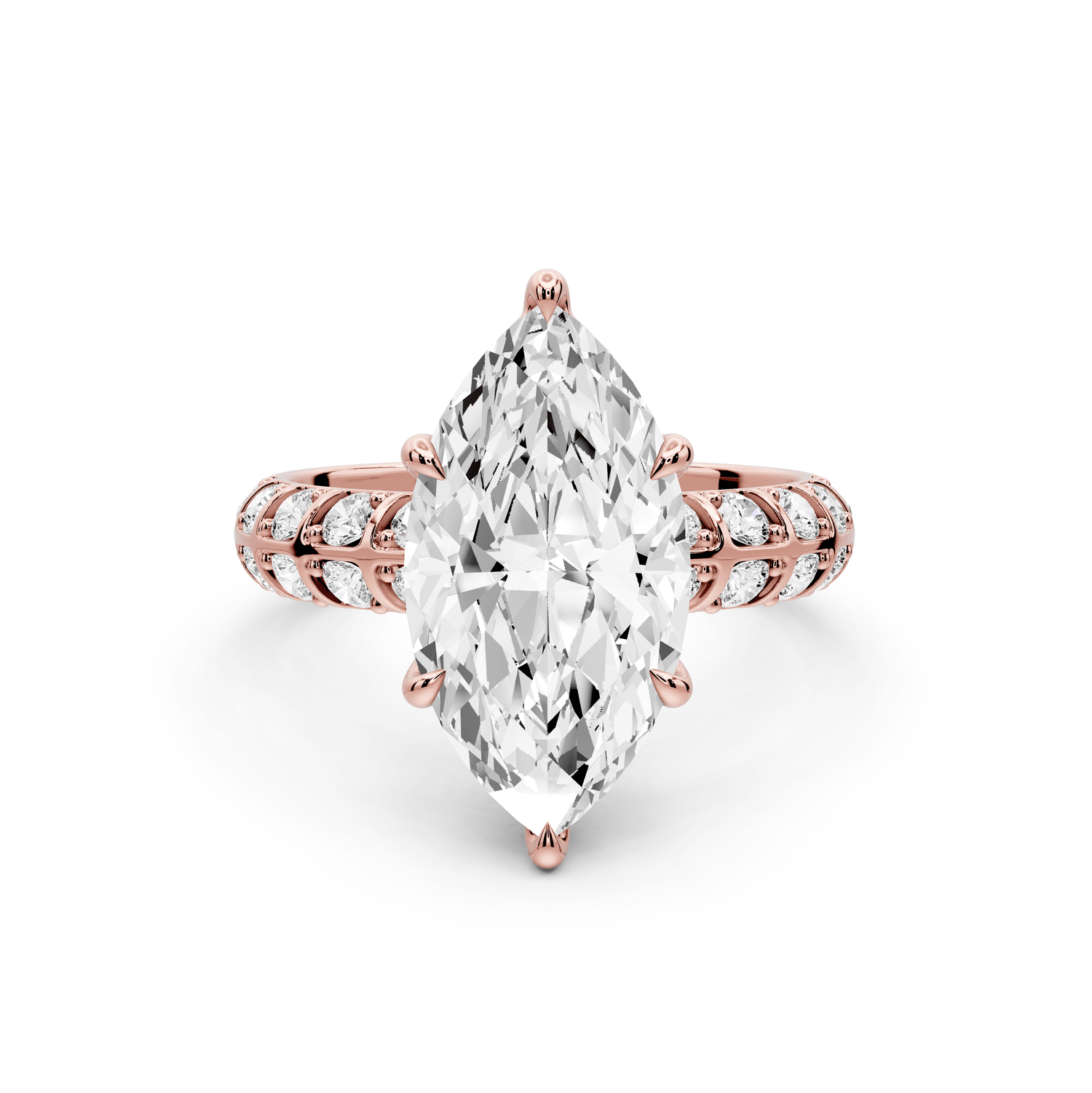 Jessica - 3ct 18k rose gold Marquise Split-Shank Engagement Ring with Double-Row Shared-Prong Pavé Band - Mr. Alex Jewelry