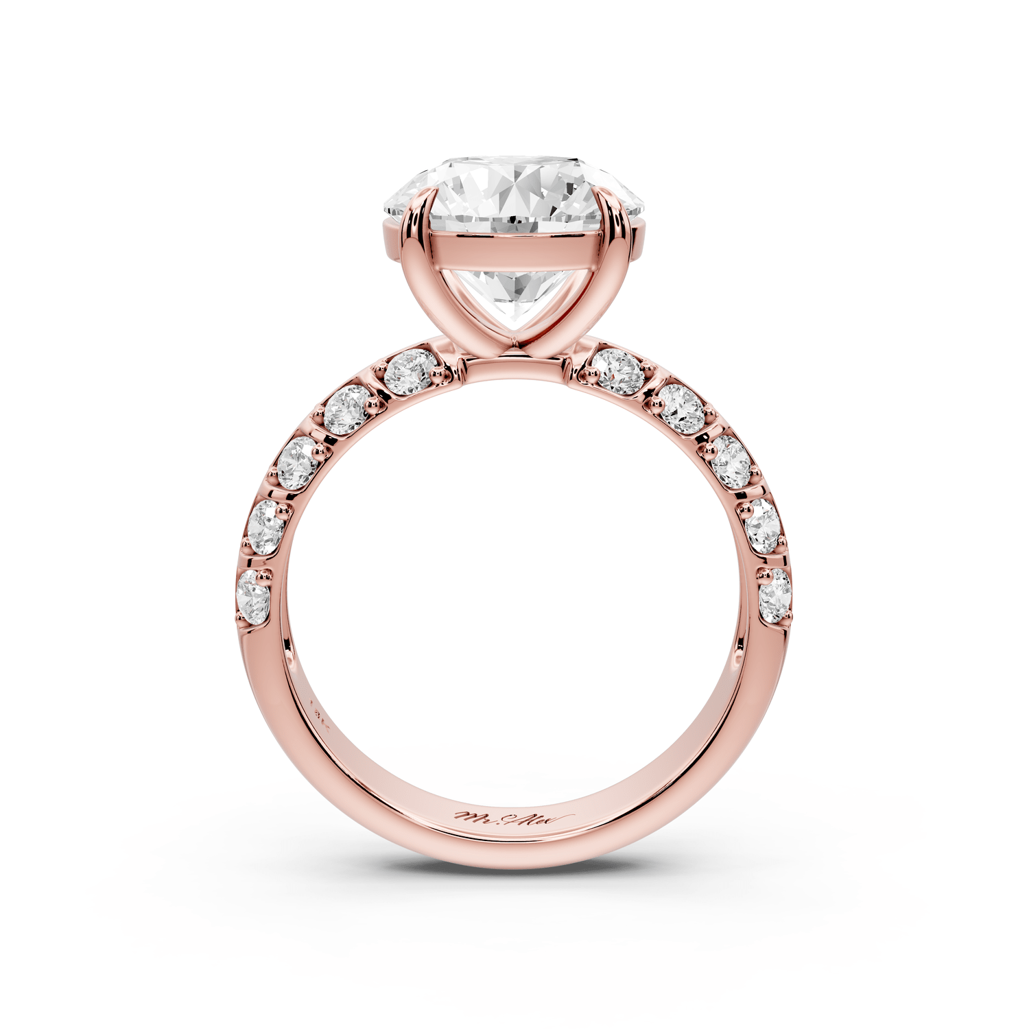 Jessica - 3ct 18k rose gold Round Split-Shank Engagement Ring with Double-Row Shared-Prong Pavé Band - Mr. Alex Jewelry