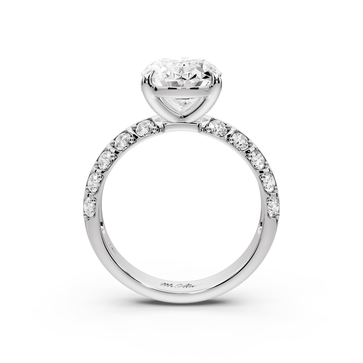 Jessica - 3ct 18k white gold Oval Split-Shank Engagement Ring with Double-Row Shared-Prong Pavé Band - Mr. Alex Jewelry