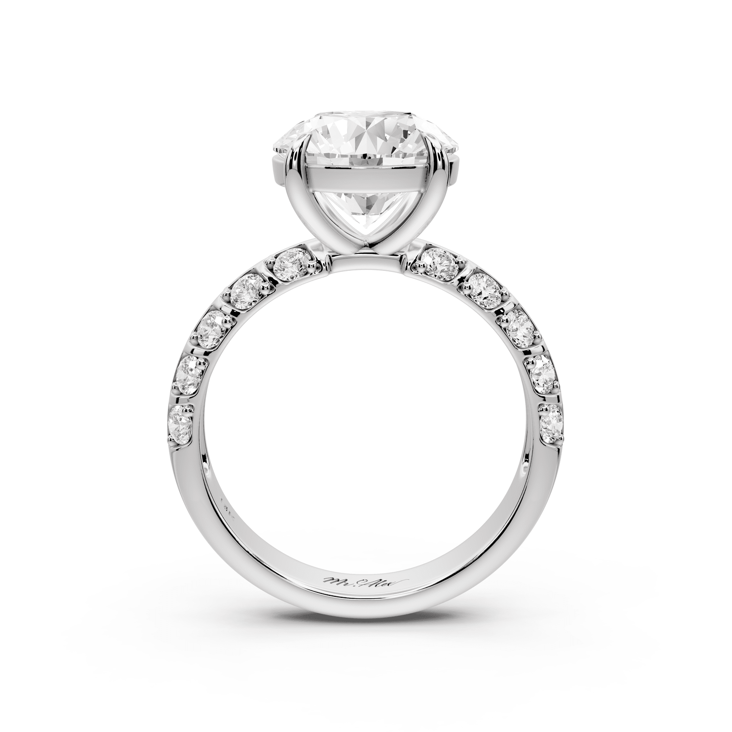 Jessica - 3ct 18k white gold Round Split-Shank Engagement Ring with Double-Row Shared-Prong Pavé Band - Mr. Alex Jewelry