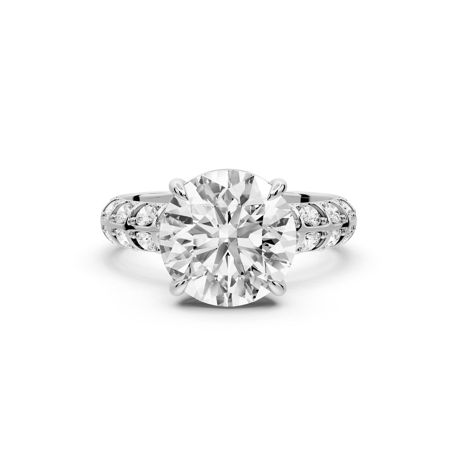 Jessica - 3ct 18k white gold Round Split-Shank Engagement Ring with Double-Row Shared-Prong Pavé Band - Mr. Alex Jewelry