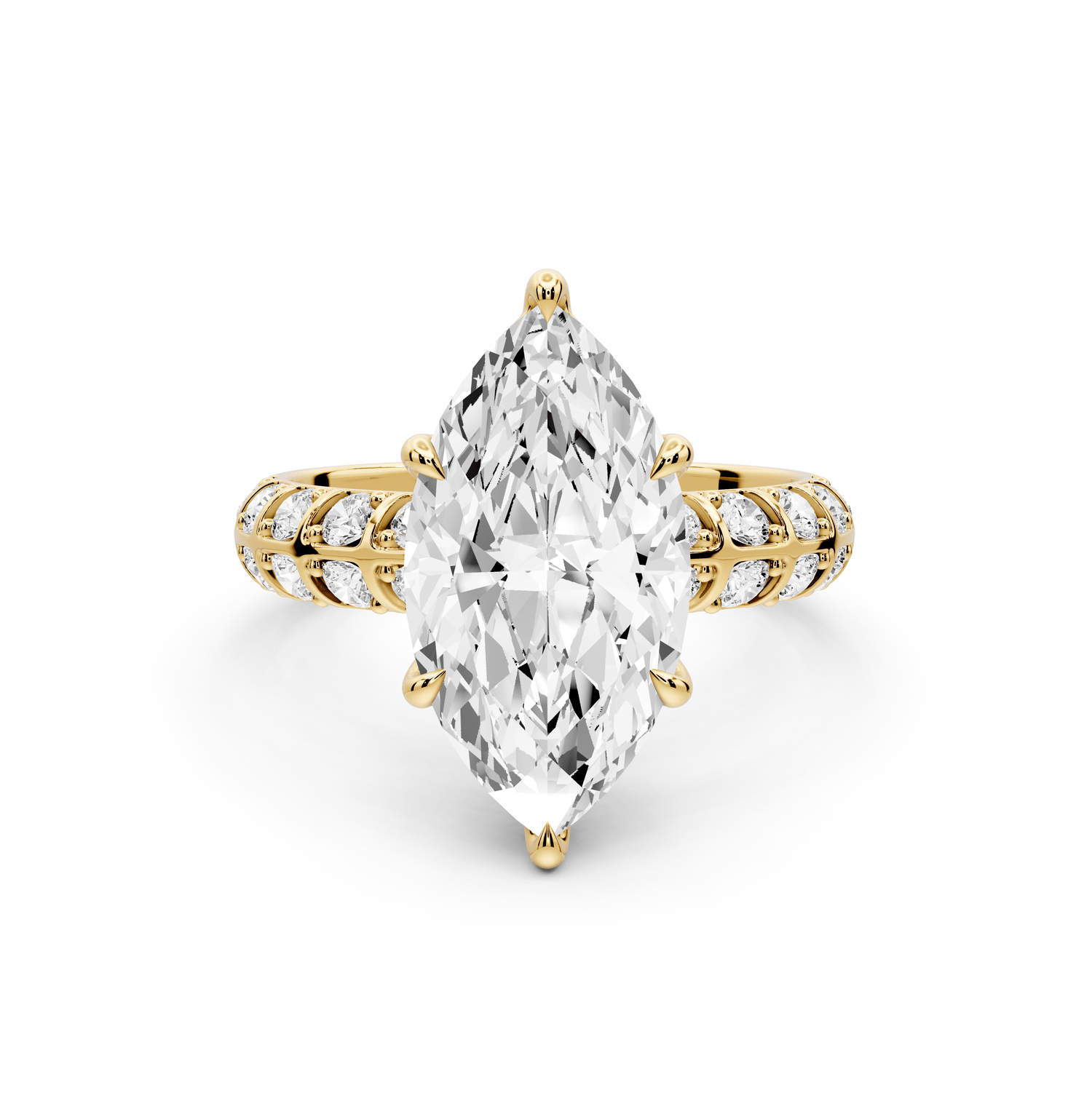 Jessica - 3ct 18k yellow gold Marquise Split-Shank Engagement Ring with Double-Row Shared-Prong Pavé Band - Mr. Alex Jewelry