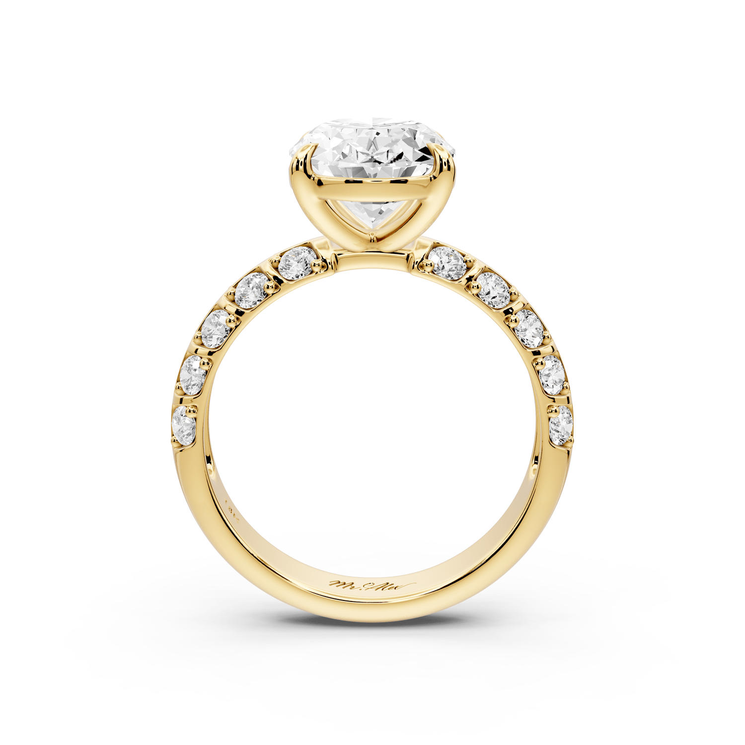 Jessica - 3ct 18k yellow gold Oval Split-Shank Engagement Ring with Double-Row Shared-Prong Pavé Band - Mr. Alex Jewelry