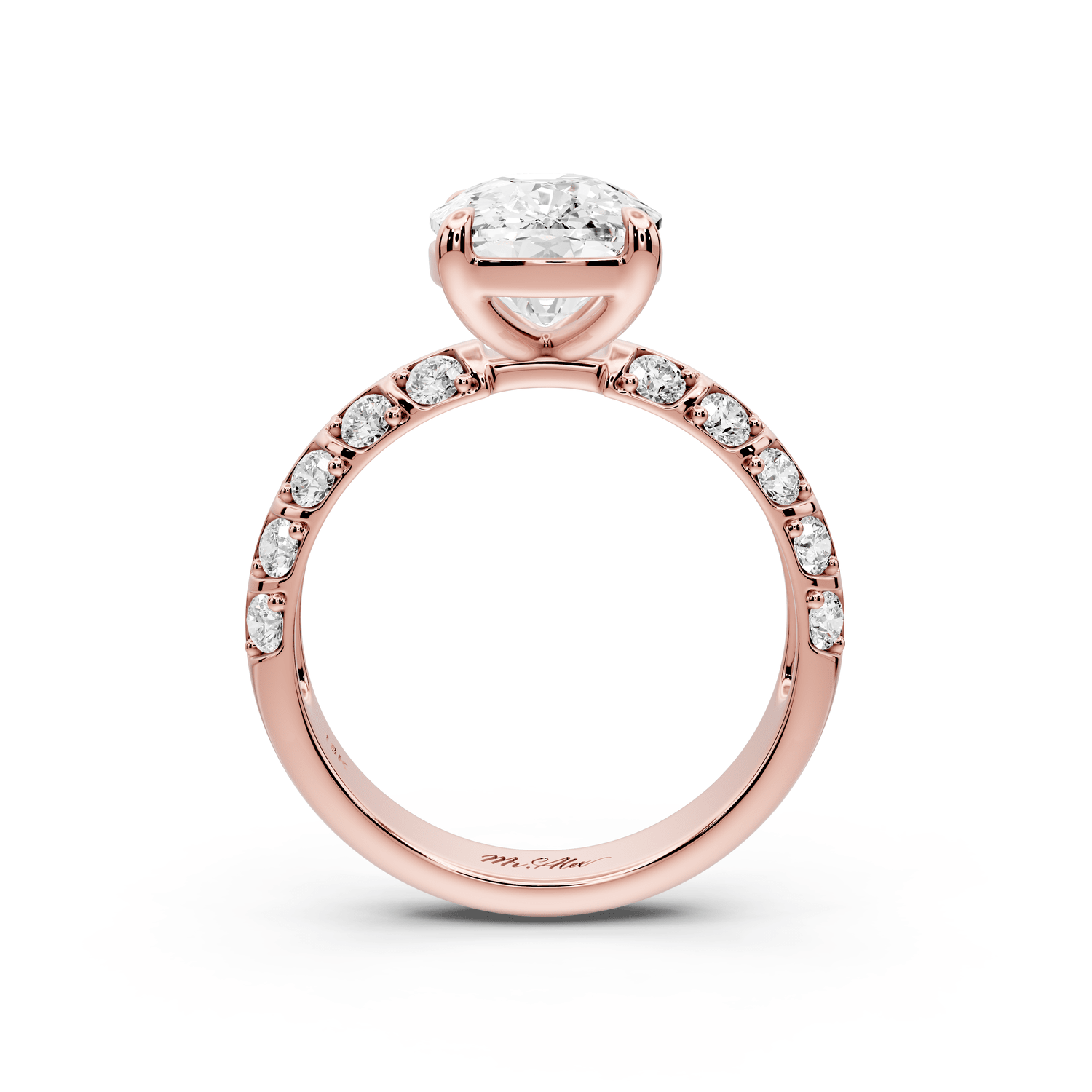 Jessica - 4ct 14k rose gold Ecushion Split-Shank Engagement Ring with Double-Row Shared-Prong Pavé Band - Mr. Alex Jewelry