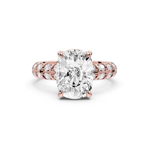 Jessica - 4ct 14k rose gold Ecushion Split-Shank Engagement Ring with Double-Row Shared-Prong Pavé Band - Mr. Alex Jewelry