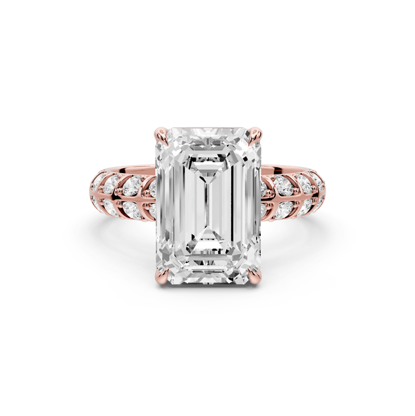 Jessica - 4ct 14k rose gold Emerald Split-Shank Engagement Ring with Double-Row Shared-Prong Pavé Band - Mr. Alex Jewelry