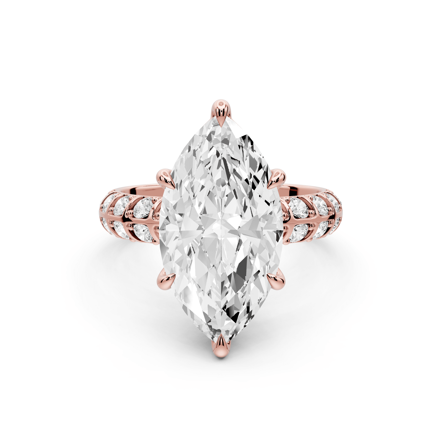 Jessica - 4ct 14k rose gold Marquise Split-Shank Engagement Ring with Double-Row Shared-Prong Pavé Band - Mr. Alex Jewelry