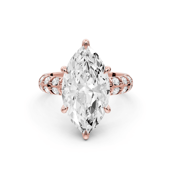 Jessica - 4ct 14k rose gold Marquise Split-Shank Engagement Ring with Double-Row Shared-Prong Pavé Band - Mr. Alex Jewelry
