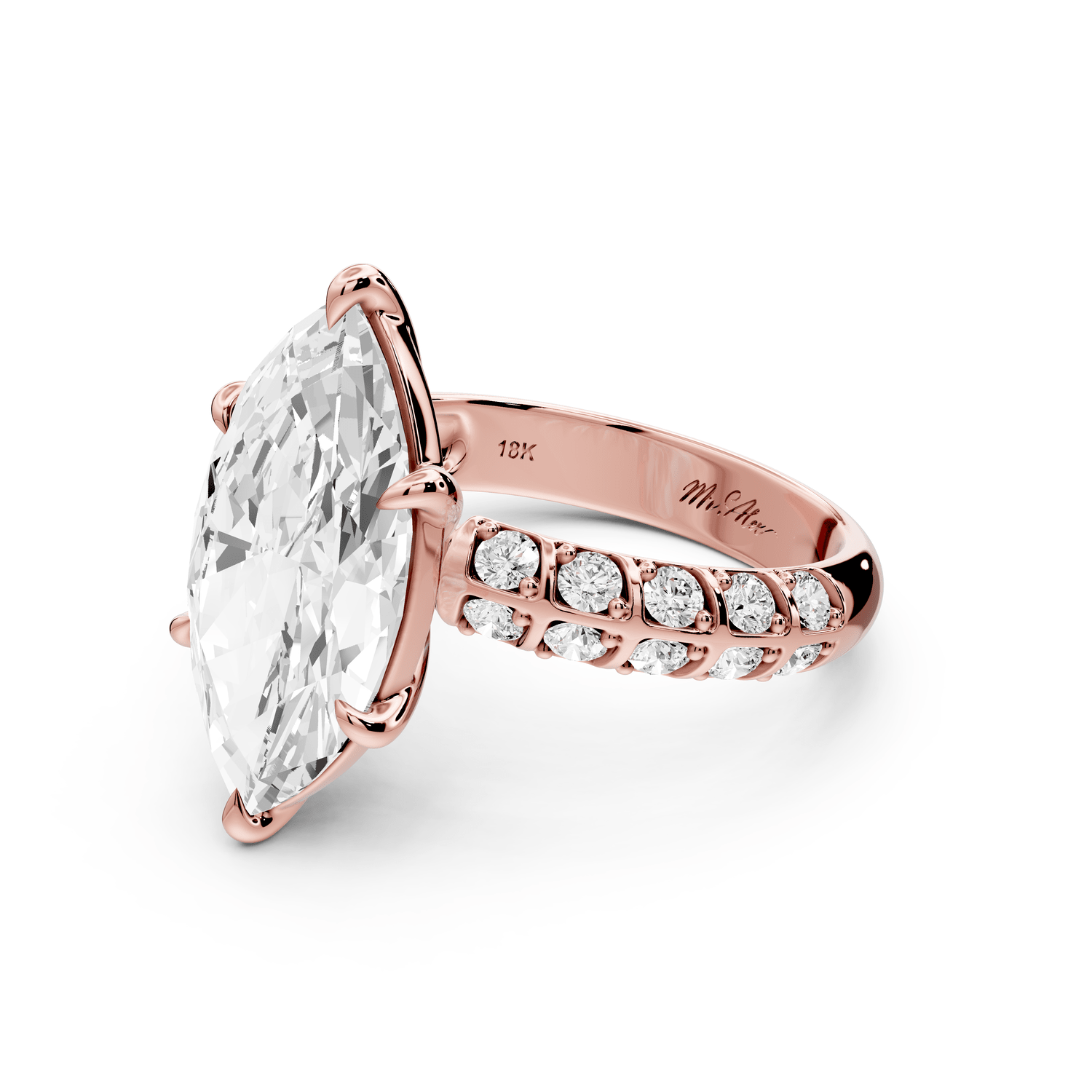 Jessica - 4ct 14k rose gold Marquise Split-Shank Engagement Ring with Double-Row Shared-Prong Pavé Band - Mr. Alex Jewelry